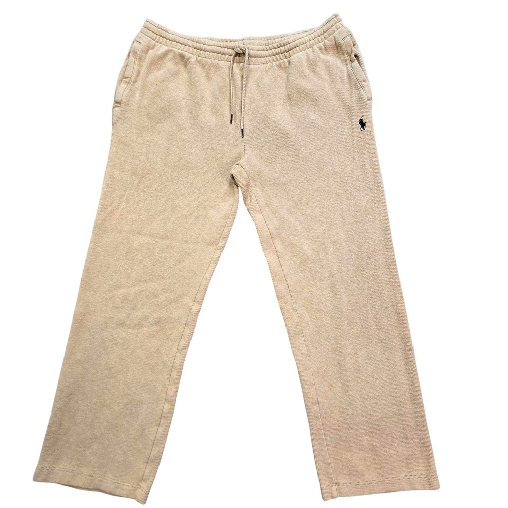 Polo By Ralph Lauren Pants Mens Small Beige Sweatpants Elastic Waist Logo Knit